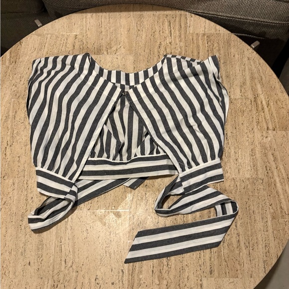 Bobbles & Lace Striped Black and White Women's Crop top - Picture 4 of 5